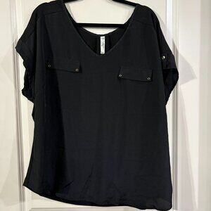 Rue Section Women Black V-Neck Blouse 3X